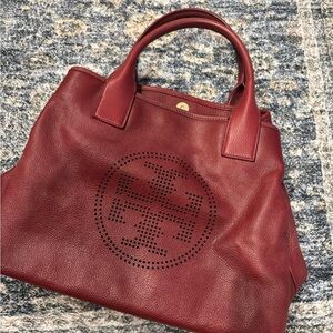 Tory Burch Red Leather Tote Bag